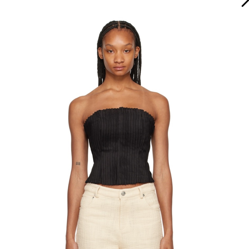 STAUD Parma Strapless Pintuck Linen Corset Top Black Size 6 NWT - Picture 12 of 15